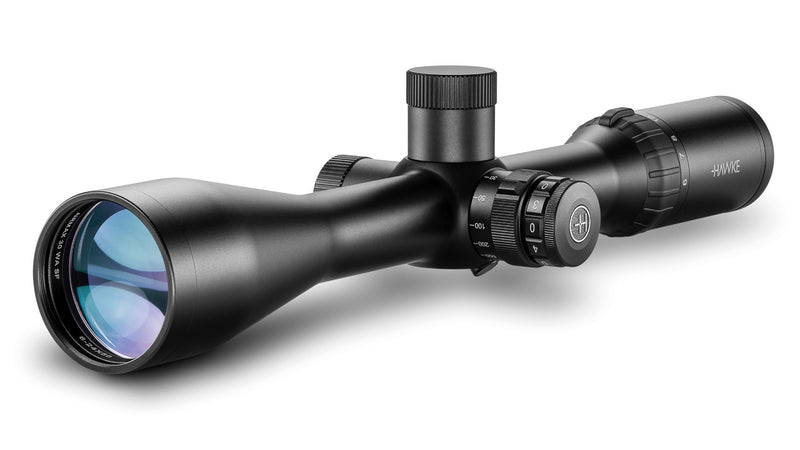 Load image into Gallery viewer, Hawke Airmax 30 AMX Reticle Rifle Scope | Best optical rifle scope in UK | Suitable for Hunting |First Focal Plane Long Range Scope | TalonGear.co.uk | side focus 6-24x50

